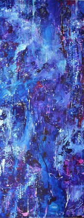 Blue Rhapsody, K Moe. Acrylic on Canvas, 16`` x 40``